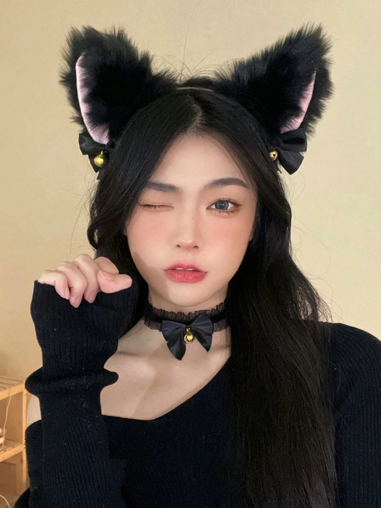 Women'S Yellow Accessories - Black Fuzzy Cat Ear Hairband With