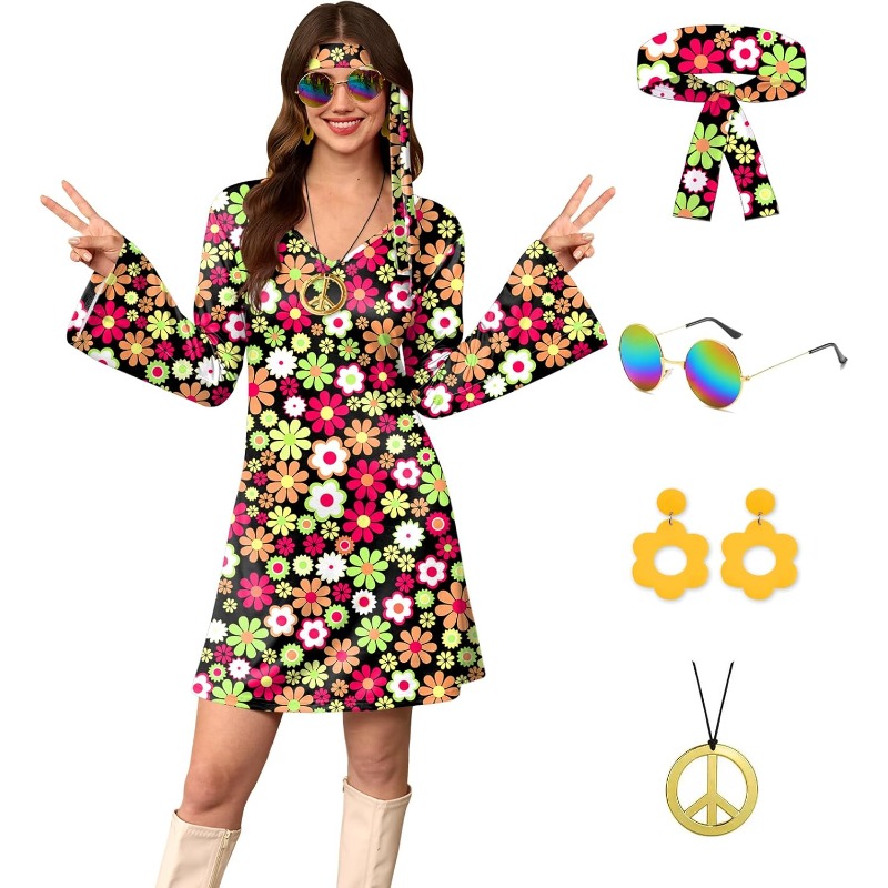Women'S Accessories In The 60S - Women's 5 Pcs Halloween 70s Hippie
