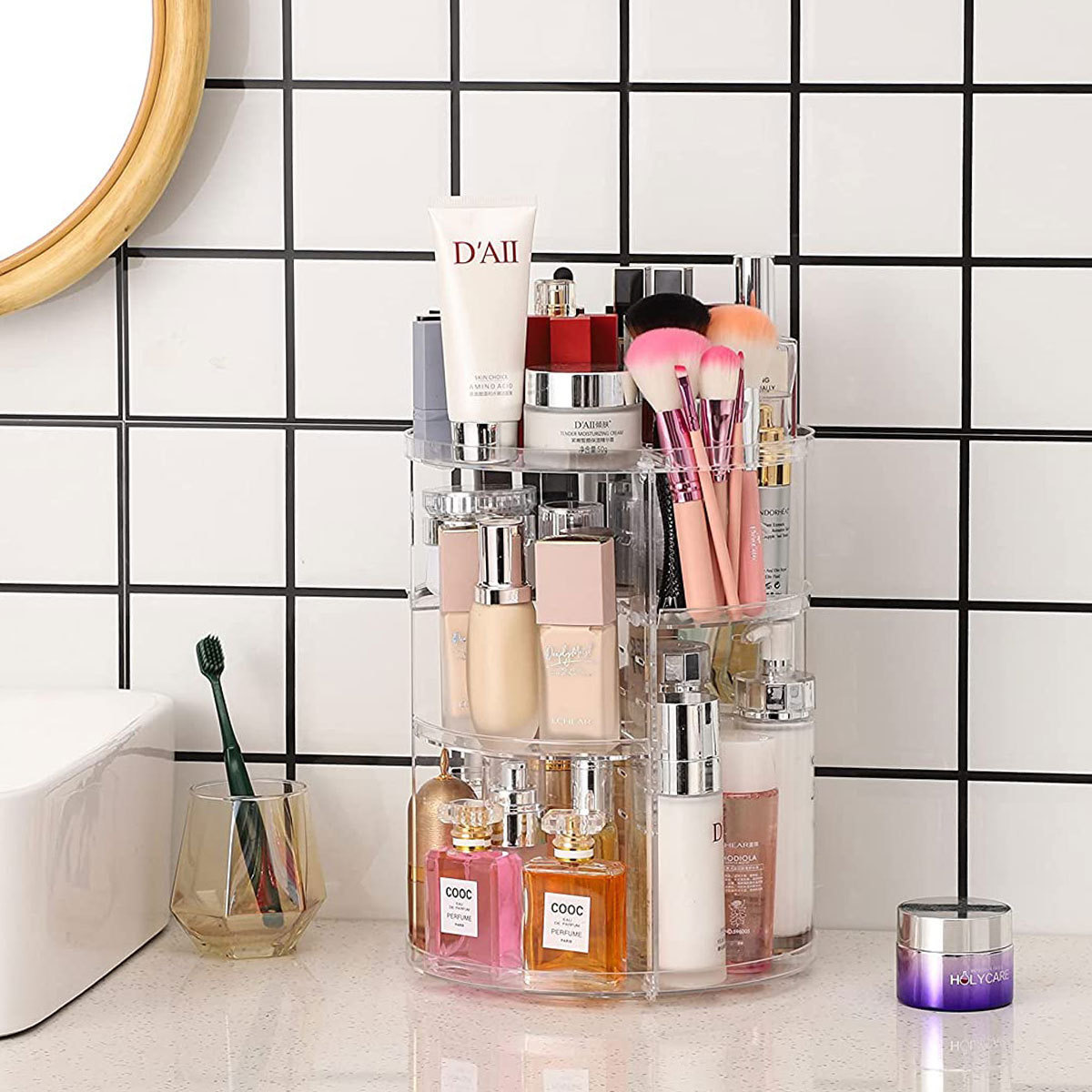 Women Accessories List - 360-Degree Rotating Cosmetic Storage Rack (with