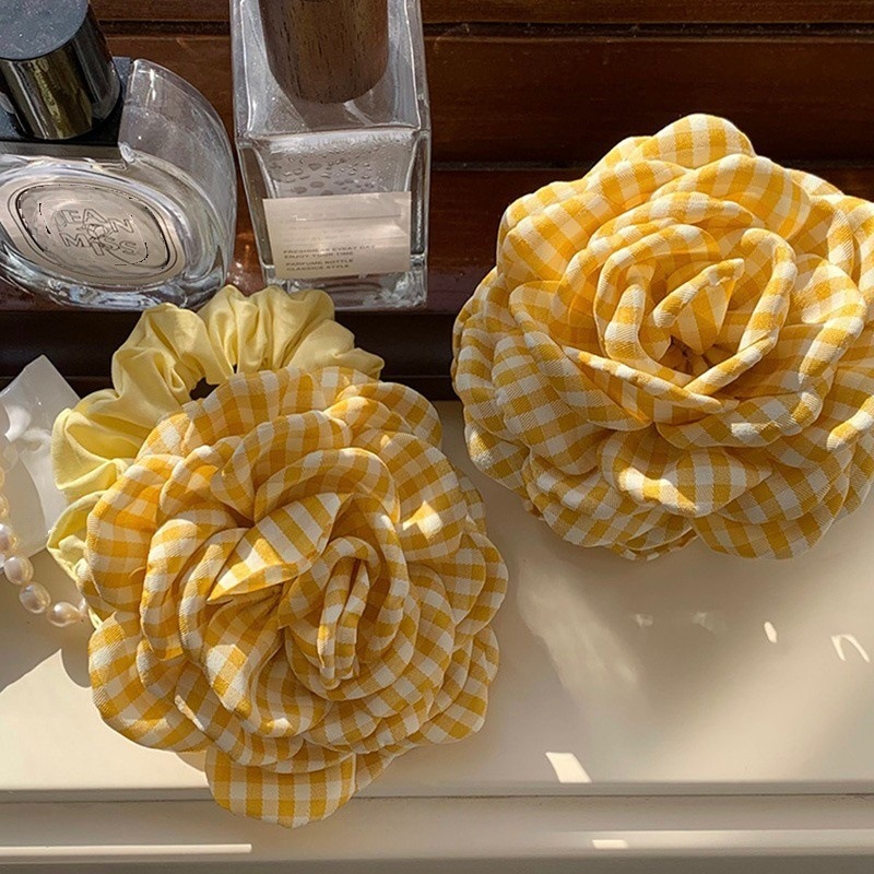 Women'S Yellow Accessories - Women's Hair Claw Clip Checkered Yellow