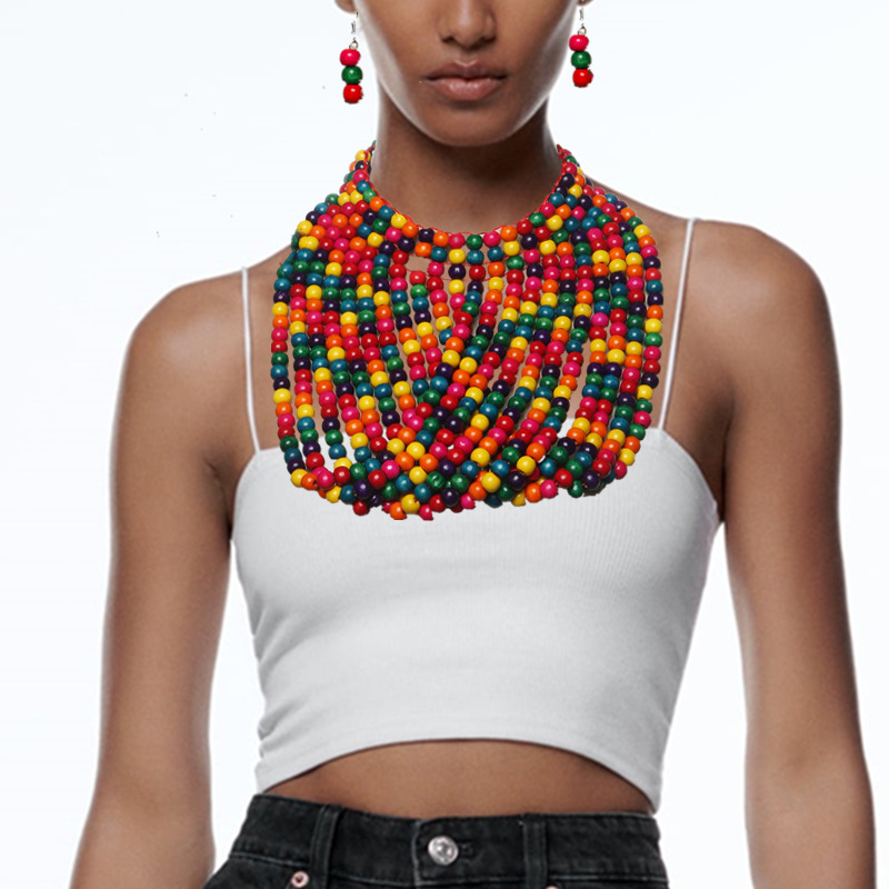 Women Accessories In Amazon - African style wood bead fringed multi-layer