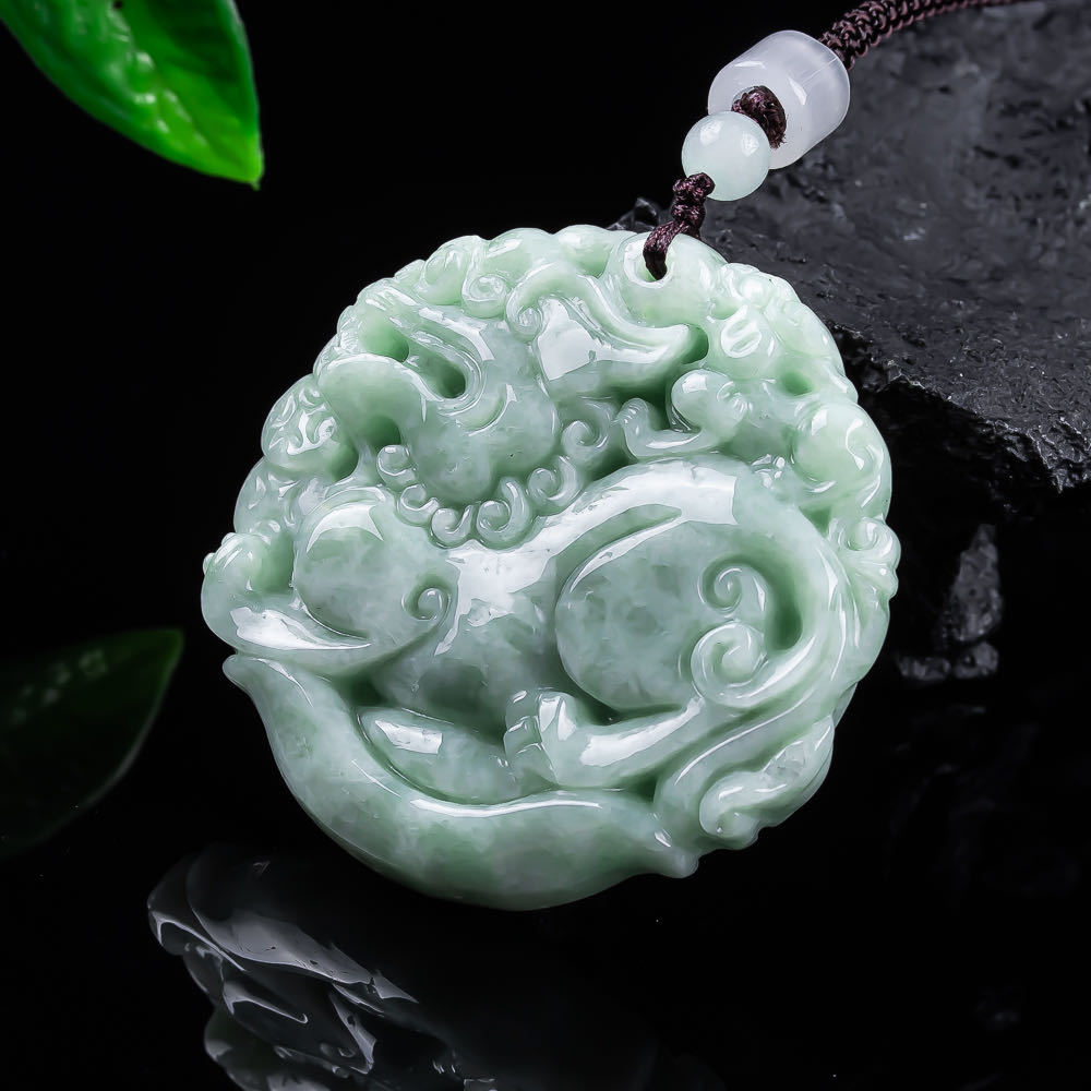 Women'S Accessories Designer - Natural Myanmar Jadeite Pixiu Pendant Necklace