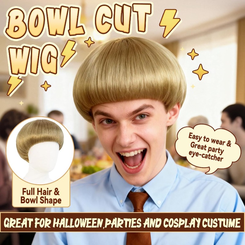 Short Blonde Bowl Cut Wig Blon - Women'S Accessories In The 60S 评论和价格