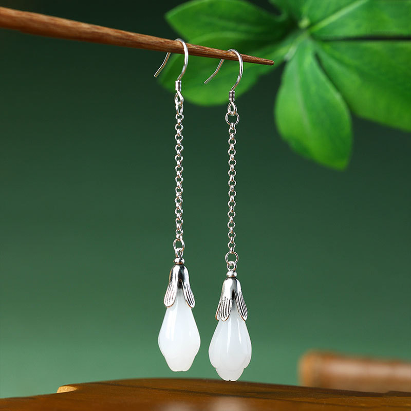 White Real Jade Flower Earring - Women'S Yellow Accessories 评论和价格