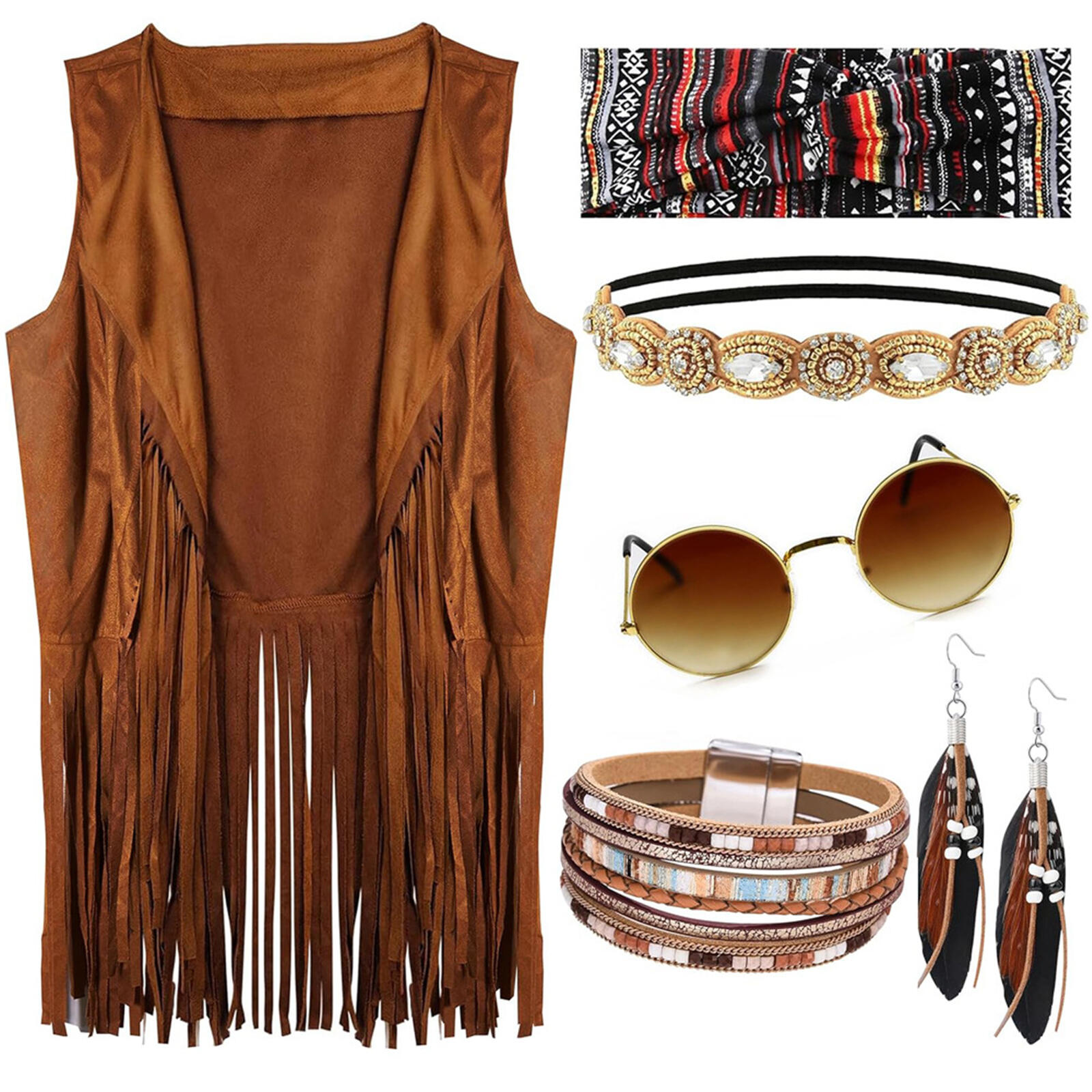 Women 70s Hippie Costume Acces - Women'S Accessories In The 60S 评论和价格