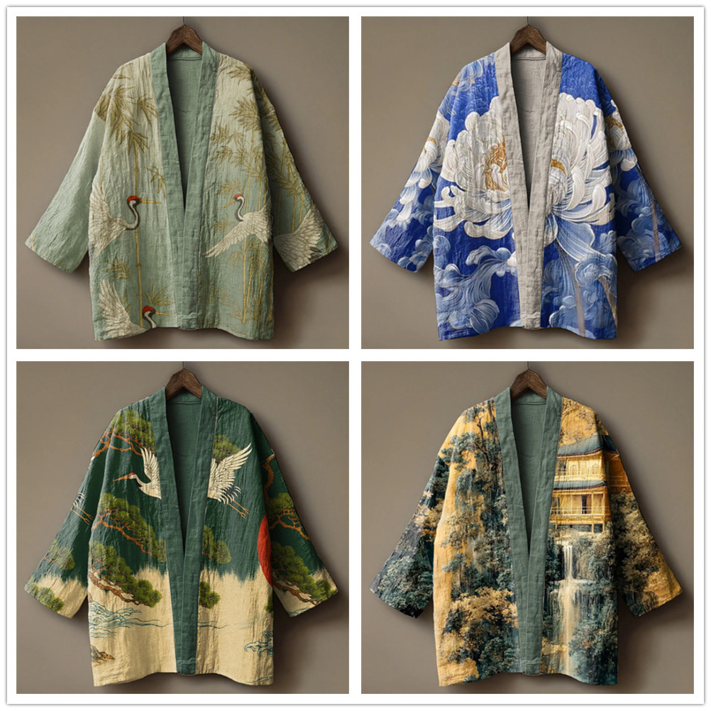 Japanese Crane Print Kimono fo - Women'S Kimono Accessories 评论和价格