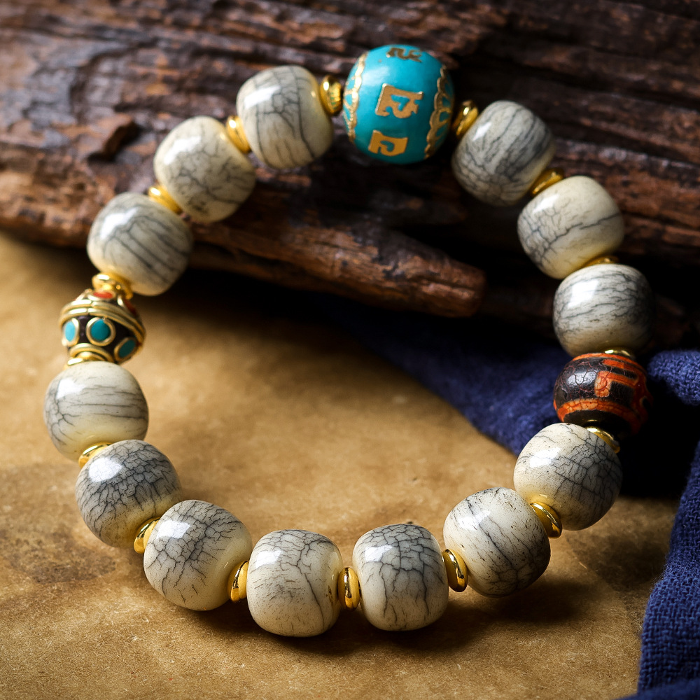 Cracked Yak Bone Barrel Bead B - Women Accessories Nepal 评论和价格
