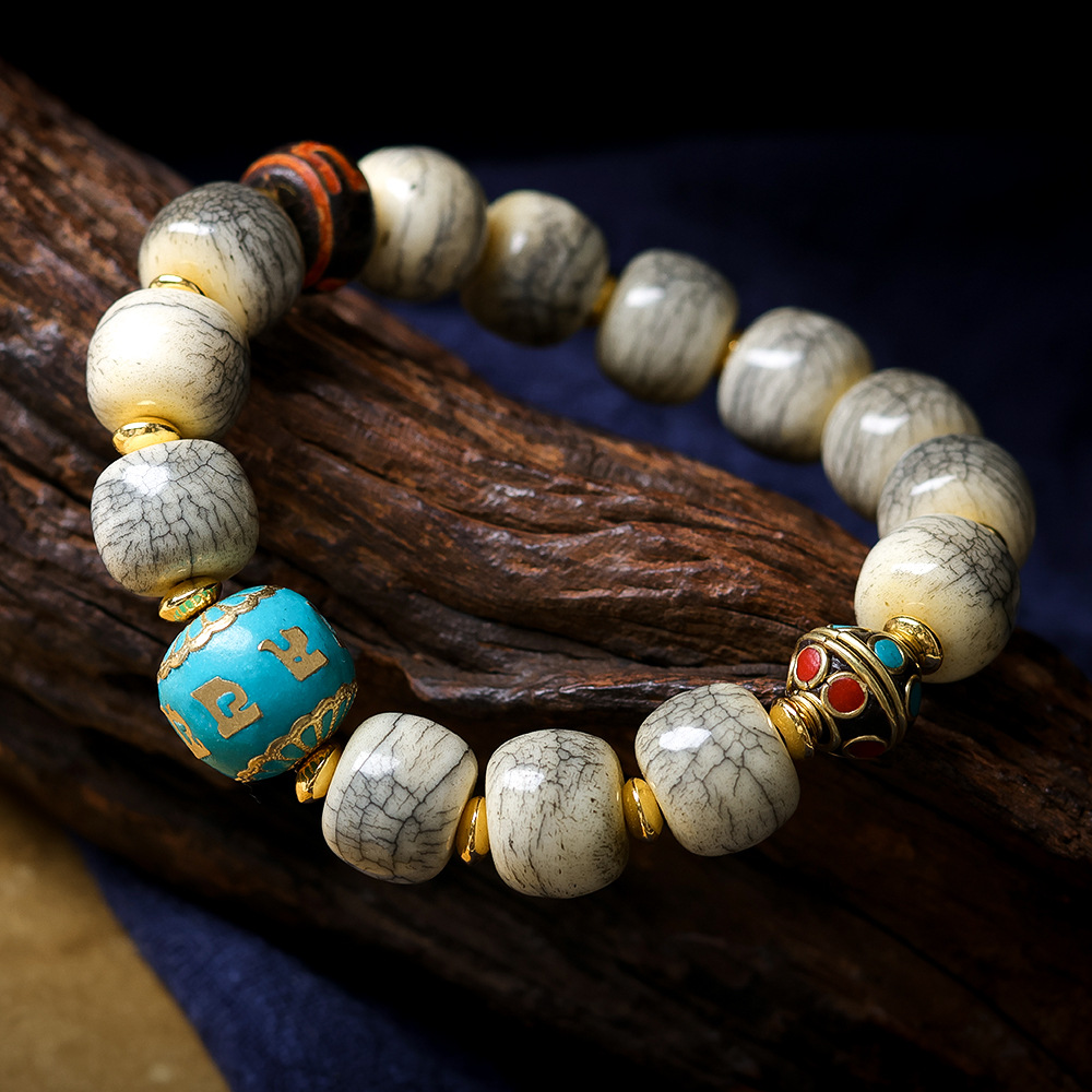 Cracked Yak Bone Barrel Bead B - Women Accessories Nepal 评论和价格