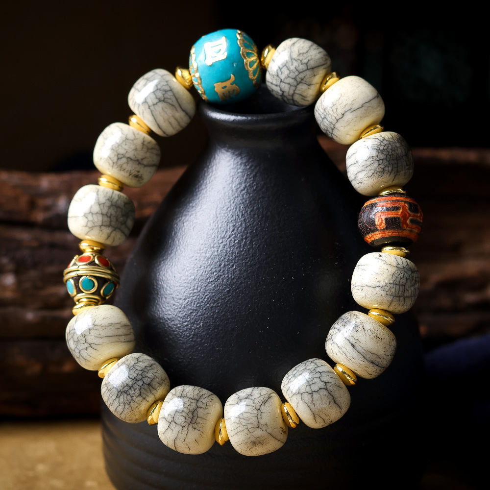 Cracked Yak Bone Barrel Bead B - Women Accessories Nepal 评论和价格
